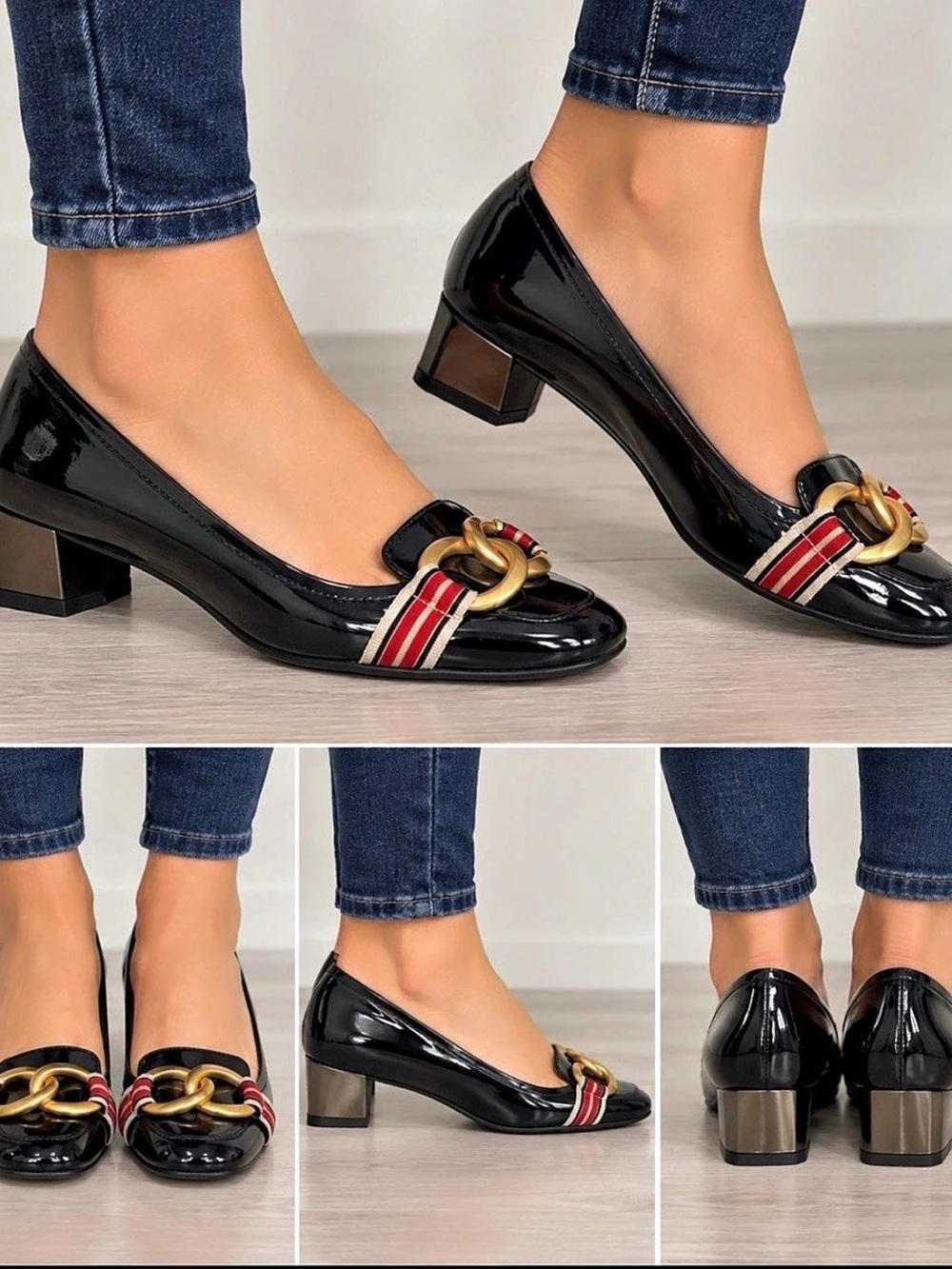 Juicy Couture Patent Striped Heels Black & Red US 7 M